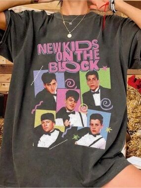 Vintage New Kids On The Block Graphic Tee Gray Black